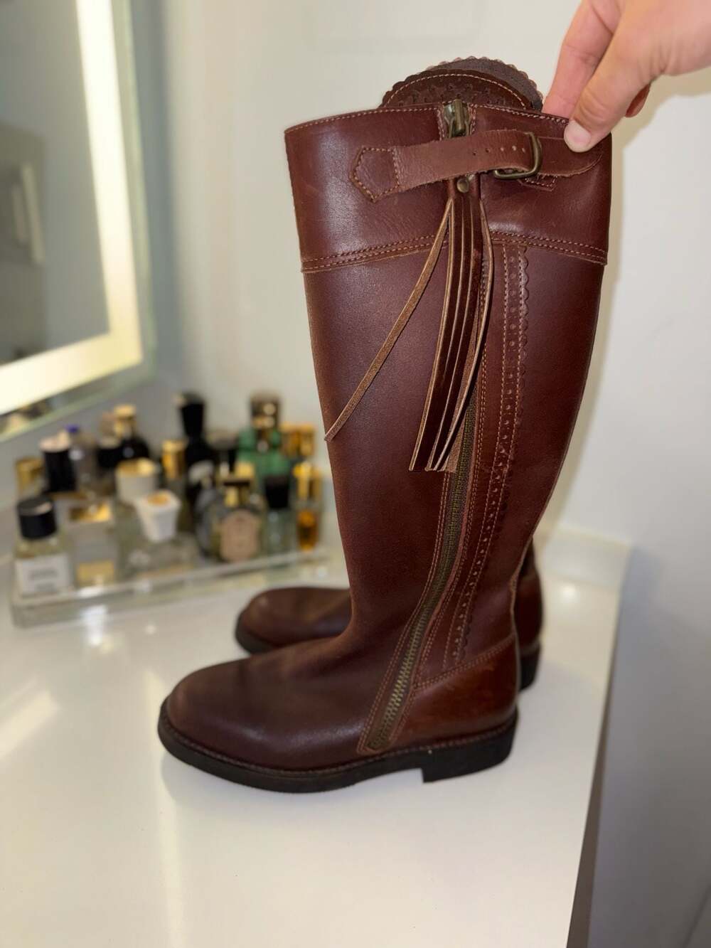 New El Estribo Brown Leather Tassel Riding Boots